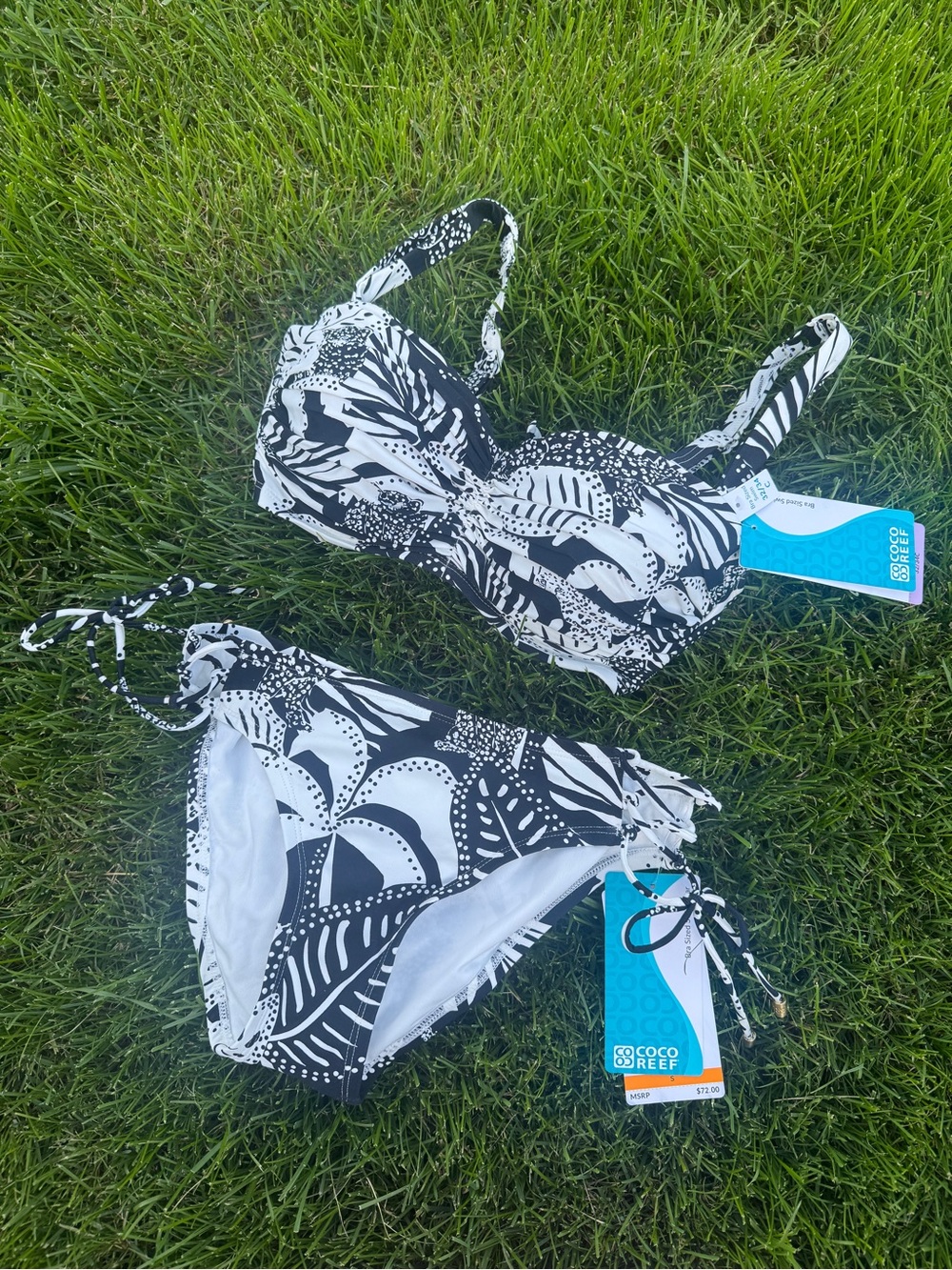 Coco Reef Black & White Tropical Print Bikini Set - Picture 1 of 7